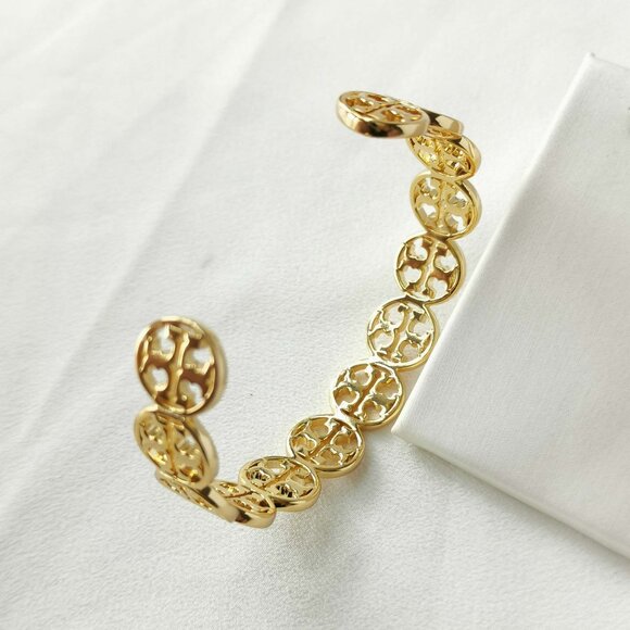 $128 Tory Burch Double T-logos Gold Cuff Bracelet Authentic - Picture 2 of 3